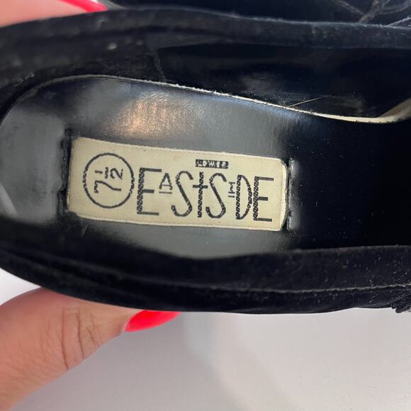 Vintage Y2K 90s Lower East Side Velvet Loafers Size 7.5 Black Chunky Heel Bratz - Picture 9 of 11
